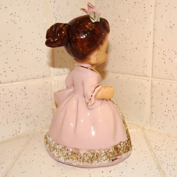 Vintage Ucagco Ceramic Women in Pink Dress w/ Basket Figurine antique lady - Picture 13 of 16